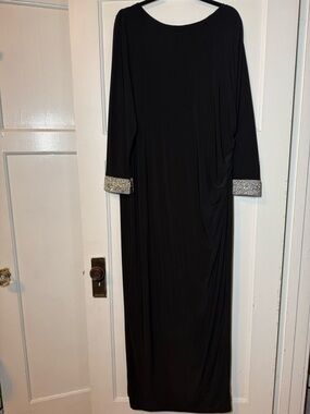 Elegant Black Draped Long Sleeve Dress with Beaded Cuffs: Plus 20W